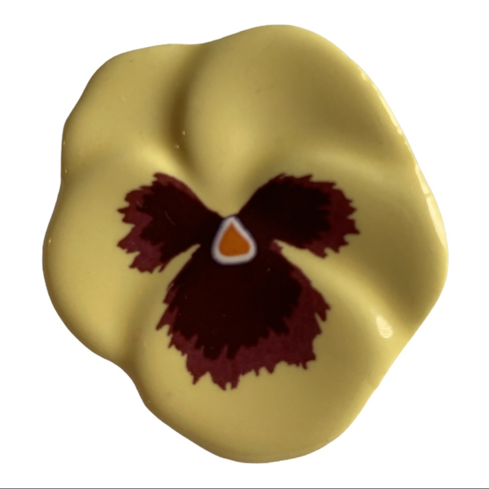 VTG AVON Yellow Purple Pansy Flower Brooch Pin Fine Porcelain Resin Pin
